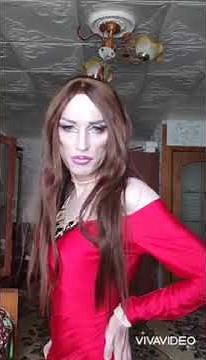 Crossdresser: Simone In Red Evening Long Mermaid Dress