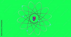 3D atom electrons Orbiting a Nucleus with green screen alpha channel