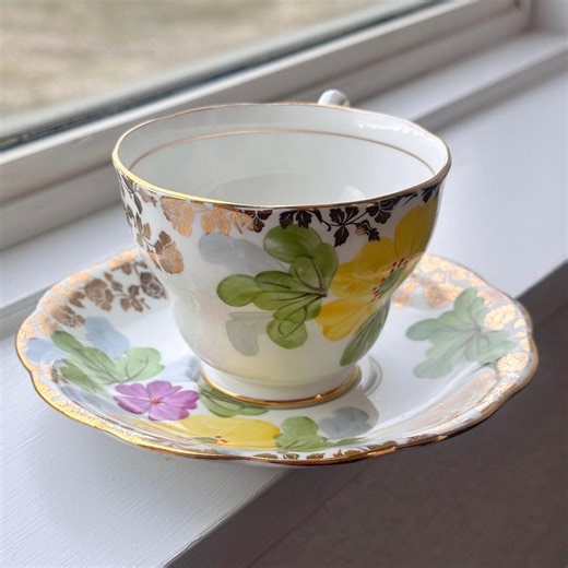 Hand-painted Floral Bone China Tea Cup & Saucer, Vintage English Tea Set - Etsy