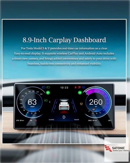 SATONIC 8.9-Inch CarPlay Instrument Cluster for Tesla Model 3 & Model Y Juniper