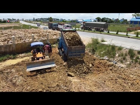 Full Video! Best Techniques Operator​ Team work! by Dozer push soil clear land with Heavy Dump truck