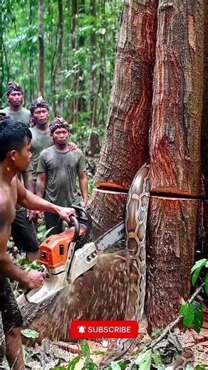 Unreal! Man Meets Huge Snake While Using Chainsaw #woodworking #treecutting #chainsawsthill