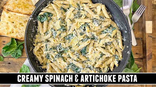 Creamy spinach & artichoke pasta: Healthy one-pan recipe