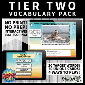 No Print Tier Two Vocabulary Pack | Synonyms Sentence Formulation BOOM CARDS™