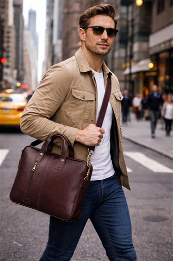 Handmade Leather Laptop Briefcase – Classic Office Bag, Gift for Him - Etsy