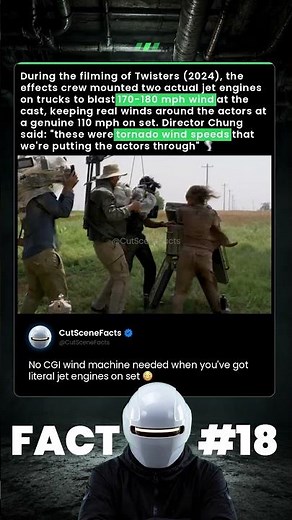 For Twisters (2024), Real jet engines blasted 170-180 mph wind at the cast 😳