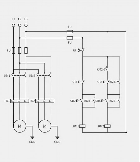 Schematic diagram of motor sequential start and stop control circuit #electrician#electrician