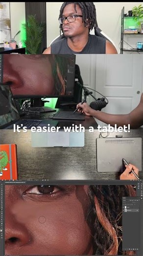 Using a tablet is easier for editing photos. Makes it easy to manipulate the pixels.