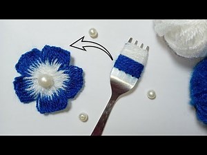 Amazing Woolen Flower Craft Idea With Fork- Hand Embroidery Amazing Trick- DIY woolen Crafts