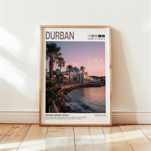 Durban South Africa Travel Poster: Ushaka Marine World, South Africa Art, Travel Wall Art, Sunset Poster - Etsy