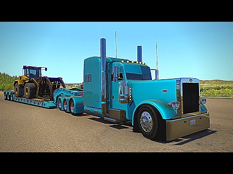 "Hater Made" Peterbilt 379 on American Truck Simulator - Heavy Haul Wheel Loader on Lowboy Trailer