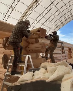1.1M views · 842 reactions | Cutting the roof pitch into the log overhangs | Langberg Log Homes | Facebook