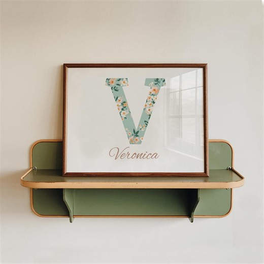 Custom Nursery Wall Art Sage Green Floral Initial Printable, Personalized Baby Name Sign, Girl Nursery Letter Decor Digital Download - Etsy