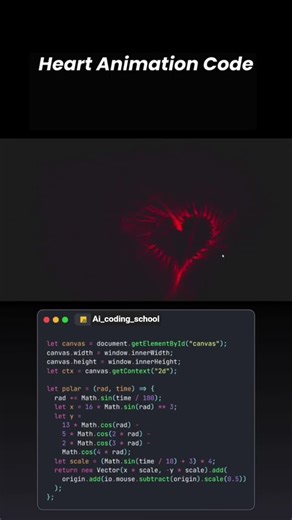 HEART 💕 ANIMATION CODE 👉codingschoolai@gmail.com👈 subscribe👀 for more #coding 😎 #yosho