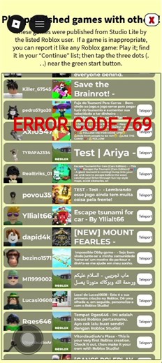 Roblox error code 769