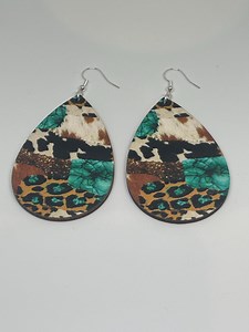 Cow Print & Cheetah With Turquoise Wooden Teardrop Earrings – Western Boho Earrings – Hypoallergenic Hooks – Gift for Her - Etsy