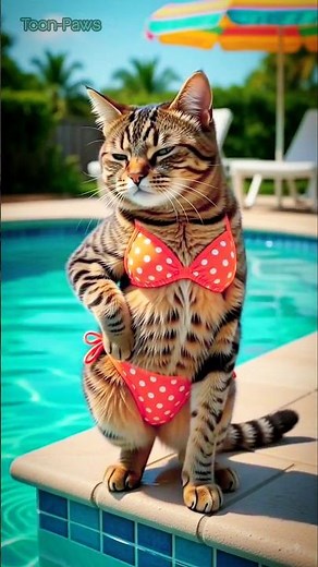 Cat Bikini Pool Party Gone Wrong! 😹👙 ​#Shorts #FunnyCats #BikiniCat #CatFail #CuteAnimals ​#viral