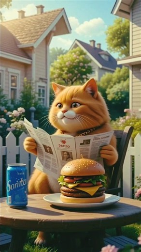 Fat orange Cat and her Burger and The Pig funny#animation #catvideos #cat
