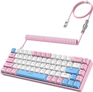 ZIYOU LANG RK-T8 Wired 65% Mechanical Gaming Keyboard with RGB LED Backlit Anti-ghosting TKL Mini 68 Key Custom Coiled C to A Cable Tactile Blue Switch for PS4 PS5 Xbox PC Mac Gamer(Pink/White/Blue)
