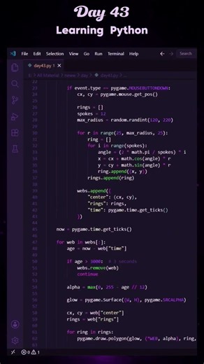 Day 43 🔥 Learning Python 🐍 | I Made a Cool Pygame Web Effect! #python
