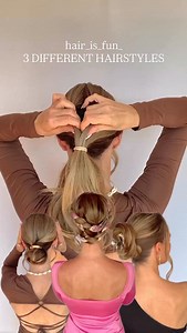 THREE DIFFERENT HAIRSTYLES FOR YOU ☀️ I love showing you new hairstyle inspiration every day. The products I use are my property. No advertising. No obligations. Just love for the product. If you like this hairstyle, then have a look at my account. I have many hairstyles for you to choose from and recreate for every day. #hair #hairstyles #everydayhairstyle #ponytail #frisur #bun #buns #easyhairstyle #updo #alltagsfrisur #frisur #beautifulhairstyle #prettyhairstyle #summerhairstyle #fallhairstyl
