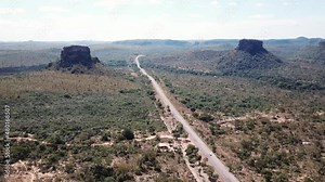 Chapada das Mesas National Park in Brazil. Morro do Chapéu, Portal da Chapada rock formation and trans-amazonian highway