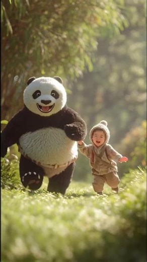 The chubbiest panda meets the happiest baby 🐼 Too cute to handle! #CuteAnimals #AIShorts #PandaLove