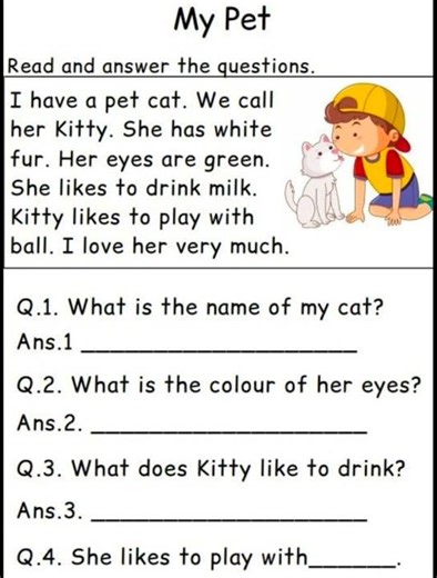 Comprehension Worksheet Practice | Reading Comprehension for Kids | English Learning Worksheet