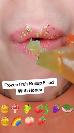 Satisfying ASMR Eating Frozen Fruit Rollup & Honey