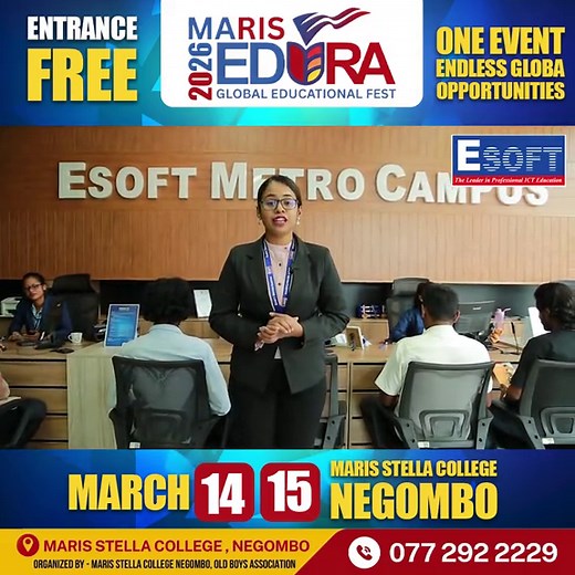 🎓 Exciting News! 🌟 ESOFT Metro Campus, Negombo will be joining Edura 2026! Visit our stall and discover a wide range of courses, degree programs, and career opportunities designed to shape your future. Don’t miss the chance to meet our team and learn how you can start your academic journey with us. 📅 March 14 & 15 📍 See you there! #ESOFT #ESOFTNegombo #Edura2026 #HigherEducation #FutureStartsHere