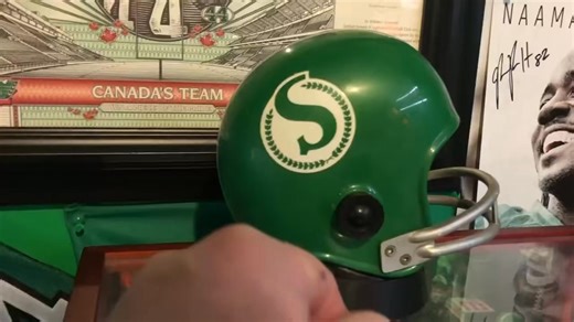 This is a Roughrider Helmet AM Radio from 1973. Still works great! #riderpride #RiderNation #RiderRadio #TheRiderRoom #CFL #Riders | The Rider Room