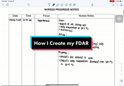 FDAR Nursing Notes App and Patient Chart Example