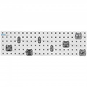 Triton Products LocBoard 9" x 31 1/2" White Steel Garden Storage Pegboard Kit with 8 Hooks