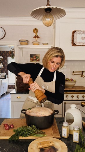 Pantry Hill on Instagram: "Another favorite recipe from our simple dinner series. A quick and easy Dutch oven chicken: Preheat oven to 375 degrees. Melt 1/4 pound of salted butter. Add coarsely chopped root vegetables (we used carrots and potatoes), 2 medium diced onions and 2-3 whole garlic cloves to the bottom of a Dutch oven, leaving enough space for a 4-5 lb chicken to sit on top with the lid on. Toss the veggies lightly in a few tablespoons of melted butter, salt and pepper. Place a 4-5 lb 