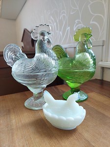 Vintage Glass Hen on Nest, Rooster Candy Dish – Clear, Milk Glass Farmhouse Kitchenware - Etsy