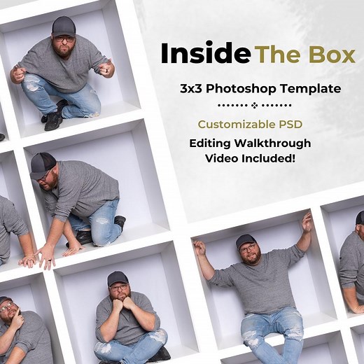 In the Box - Photoshop Template & Tutorial Link 9 Box White Grid Square for Photography Digital Download Inside the Box PSD Download - Etsy