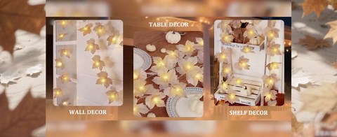 TETOU 2 Pack Fall Decor Fall Garland with Timer Lights,13Ft 40LED Battery Operated Lighted Maples Leaves Garland for Autumn Harvest Halloween Thanksgiving Indoor Outdoor Decoration