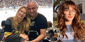 Andre Agassi, Steffi Graf's daughter Jaz spends time with their pet dog Blue; the eight-year-old gives her a warm embrace after she lovingly pets him