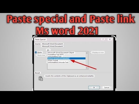 Paste special and paste Link ms word 2021