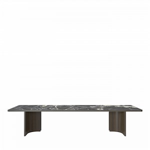 Rectangular Wood & Black Marquina Marble Dining Table