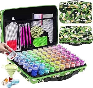ARTDOT 60 Slots Storage Container for Diamond Art Kits for Adults,Portable Diamond Painting Storage Box with Accessories and Tools