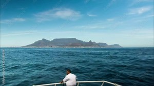 Robben Island Ferry traveling towards Cape Town, 4K Motion Hyperlapse Time Lapse