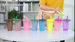 Color Changing Tumbler Cups with Lids Straws - 8 Pack Reusable Bulk Tumblers with Straws for Cold Drink - 16oz Plastic Cup Travel Tumbler Set for Adults & Kids