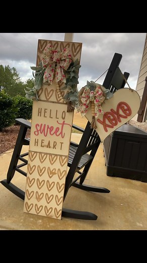 My favorite pattern on a Valentine’s Day porch sign. I actually used my cricut for this project (I really don’t use it much anymore) I cut the heart pattern out of Oracle stencil vinyl. I have this SVG file listed on my website 🙂 The distressing on the sign is intentional. I sanded spots around the edges and over the pattern to give it character. That’s my style 🤷‍♀️ take it or leave it. I stain over the pattern to get an aged look. I really like the way the stain looks over white paint, it ma