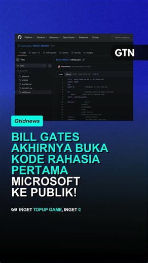 GTN on Instagram: "Microsoft baru saja membuka kode sumber BASIC 6502, program pertama Bill Gates yang jadi cikal bakal Microsoft. Dulu, bahasa pemrograman ini dipakai di komputer legendaris seperti Apple II dan Commodore 64, yang jadi pintu masuk jutaan orang untuk belajar coding. Kini siapa pun bisa mengunduh, memodifikasi, bahkan menjual ulang kode bersejarah itu karena sudah berlisensi MIT di GitHub. Sumber: TomsHardware, 4/9/25"