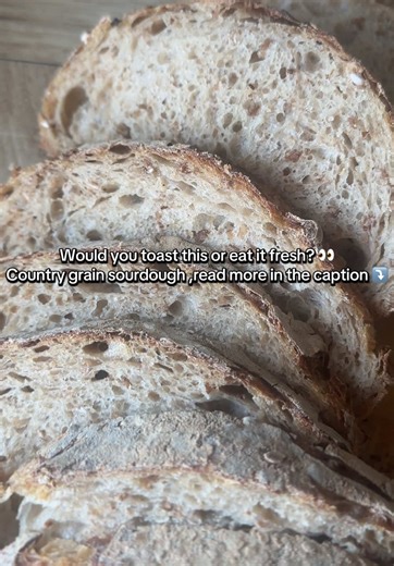 Country grain sourdough 🌾 Naturally fermented, easier to digest, higher in fiber, and gentler on blood sugar. Because it’s naturally fermented, it’s often easier to digest than regular bread. The long fermentation helps reduce phytic acid, making minerals like iron and magnesium easier to absorb. Using country grain flour also means more fiber, better gut support, and slower energy release ,which can mean a steadier blood sugar response compared to standard white bread. Simple ingredients. Slow