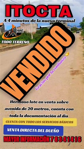 Otra propiedad mas vendida, Si usted quiere vender su casita, lote. contáctenos somos una inmobiliaria que trabaja con responsabilidad. te ofrecemos una venta rápida y segura. mayor información comunicarse al número 78.34. 14. 16 #LotesEnVenta #NuevaTerminal #cochabamba_bolivia🇧🇴 #lapaz_bolivia #oruro_bolivia🇧🇴