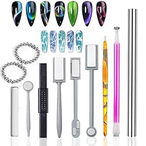 49 Pieces Cat Eye Magnet for Nails Magnetic Beads Cylindrical Strong Nail Magnet Multi-Functional Nail Magnet Double Ended Magnet Wand Magnet Stick Nail Magnet Beads Cat Eye Gel Nail Polish