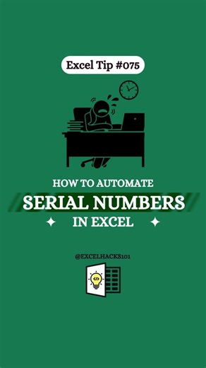 Excelhacks101 | Daily Excel Tips on Instagram: "Automate Serial Numbers in Excel‼️ Formula - =IF(C3="","",ROW(B1)) Save for later so you don't forget ✨ #excel #exceltips #data #productivity #accounting #corporate"