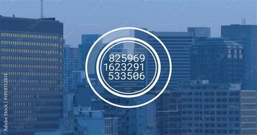 Scan starting, white HUD appearing over skyline, updating digits and sweeping band showing progress